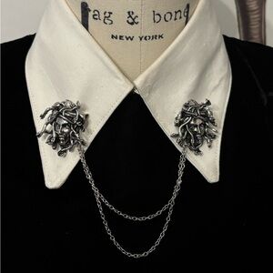 Medusa Lapel Chain in Silver Tone
